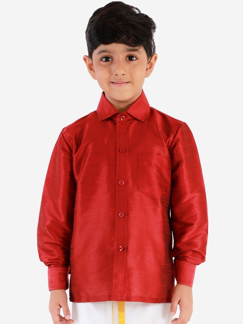 

VASTRAMAY Boys Maroon Silk Blend Ethnic Shirt