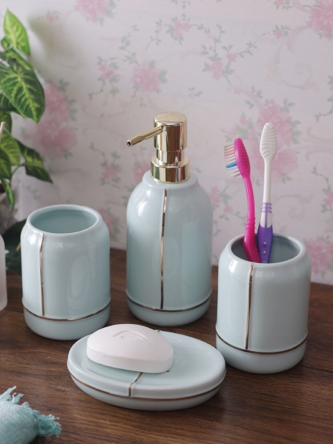 

House Of Accessories Set Of 4 Sea Green Solid Bath Accessories