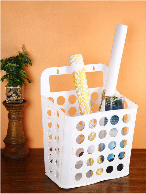 

House Of Accessories White Solid Portable Laundry Basket