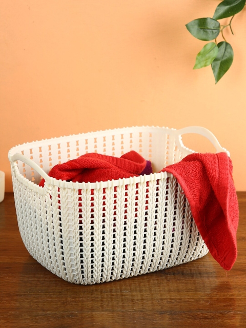 

House Of Accessories White Solid Laundry Basket