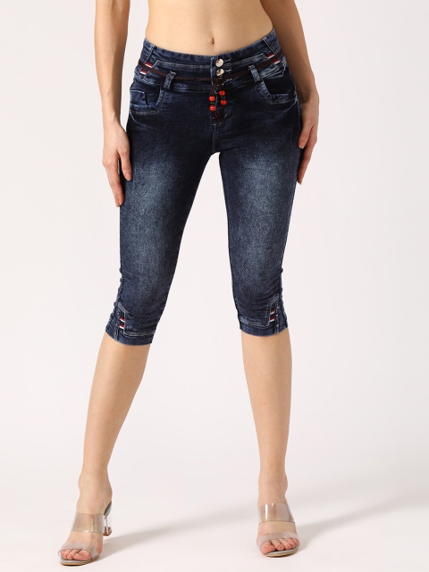 

V2 Value & Variety Women Navy Blue Solid Denim Regular Fit Capris