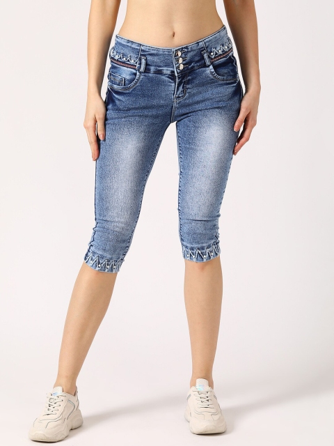 

V2 Value & Variety Women Blue Heavy Faded Regular Fit Capris
