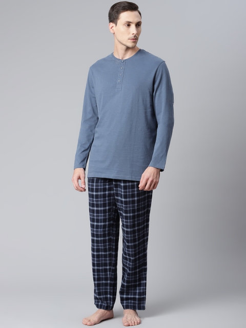 

Marks & Spencer Men Blue Pure Cotton Solid Pyjama Set