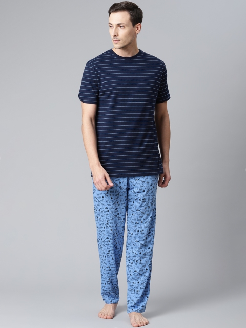 

Marks & Spencer Men Blue Pure Cotton Striped Night suit