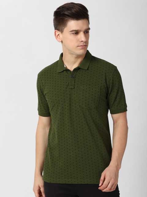 

Peter England Casuals Men Green Polka Dots Printed Polo Collar Pockets T-shirt