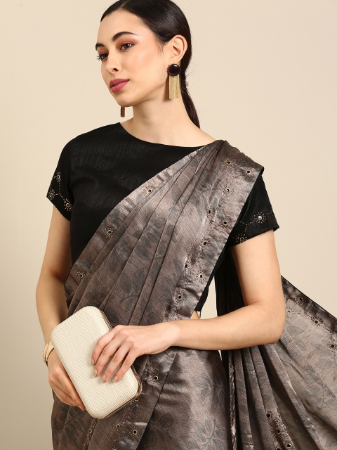 

all about you Bronze-Toned Ethnic Motifs Sequinned Saree