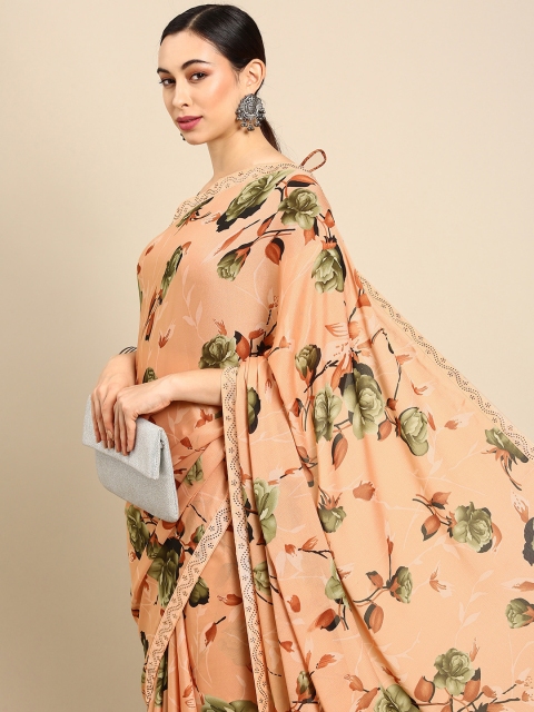

all about you Peach-Coloured Floral Sequinned Saree