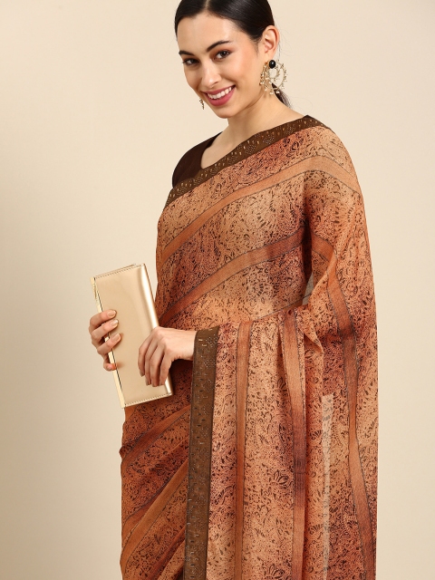 

all about you Rust Ethnic Motifs Sequinned Saree