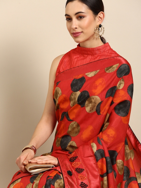 

all about you Red & Black Sequinned Pure Cotton Saree