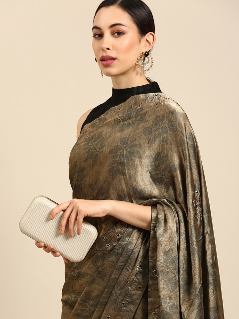 

all about you Beige Ethnic Motifs Sequinned Saree
