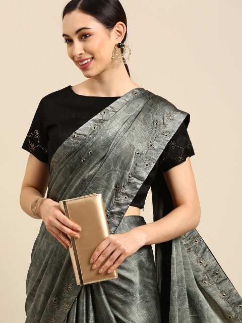 

all about you Grey Sequinned Saree