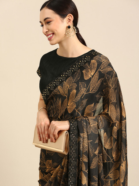 

all about you Brown Floral Sequinned Saree