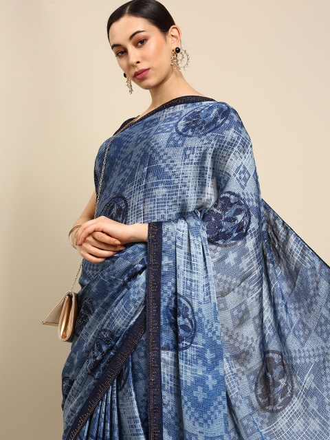 

all about you Blue Floral Sequinned Saree