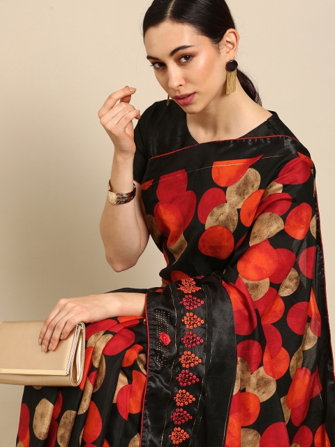 

all about you Black & Orange Sequinned Saree