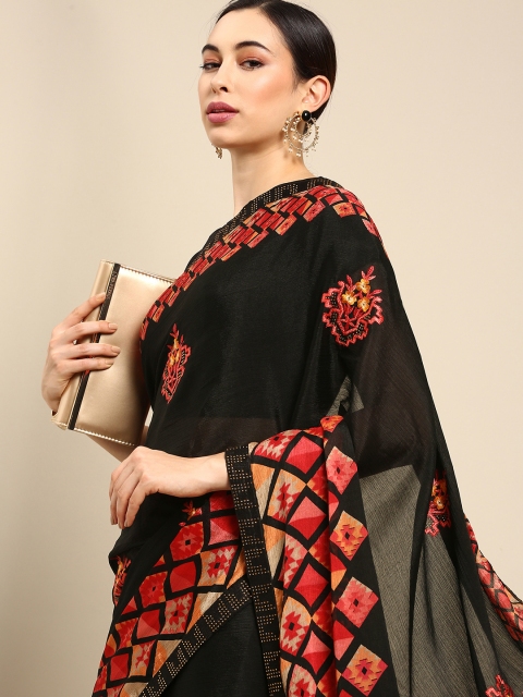 

all about you Black Floral Embroidered Saree