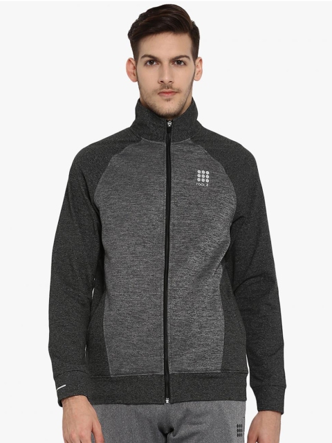

rock.it Men Grey Colourblocked Front-Open Sweatshirt