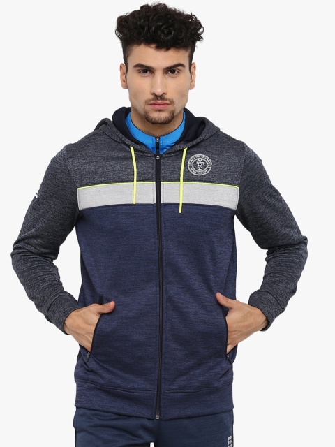 

rock.it Men Navy Blue Colourblocked Hooded Front-Open Sweatshirt