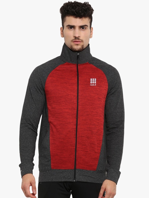 

rock.it Men Red Colourblocked Front-Open Sweatshirt