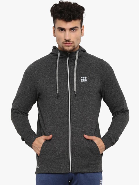

rock.it Men Black Hooded Front-Open Sweatshirt