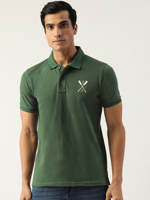 

PRINTOCTOPUS Men Green Solid Pure Cotton Polo Collar Pure Cotton T-shirt