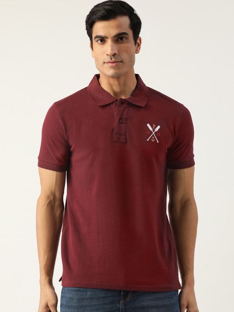 

PRINTOCTOPUS Men Maroon Solid Pure Cotton Polo Collar Pure Cotton T-shirt
