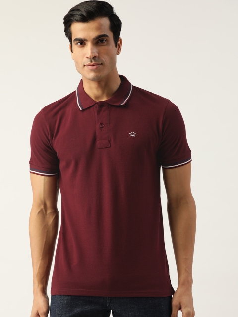 

PRINTOCTOPUS Men Burgundy Cotton Polo Collar T-shirt