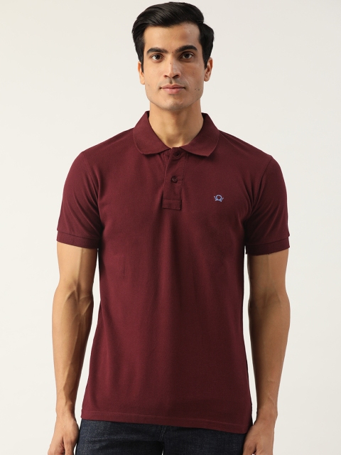 

PRINTOCTOPUS Men Maroon Solid Pure Cotton Polo Collar Pure Cotton T-shirt