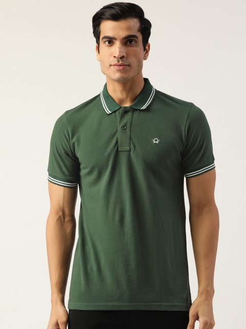 

PRINTOCTOPUS Men Green Solid Polo Collar Cotton T-shirt