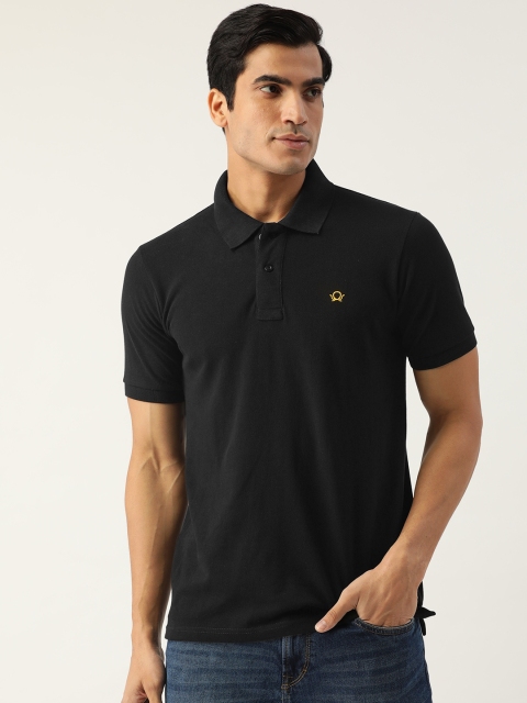 

PRINTOCTOPUS Men Black Solid Pure Cotton Polo Collar Pure Cotton T-shirt