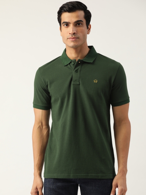 

PRINTOCTOPUS Men Green Solid Pure Cotton Polo Collar Pure Cotton T-shirt