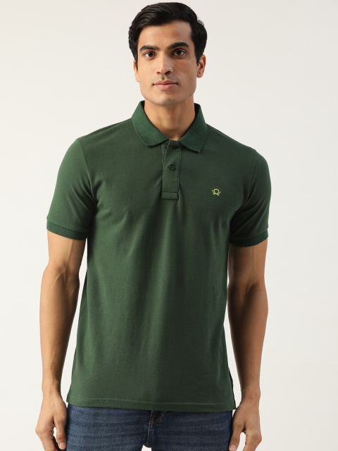 

PRINTOCTOPUS Men Green Solid Pure Cotton Polo Collar Pure Cotton T-shirt