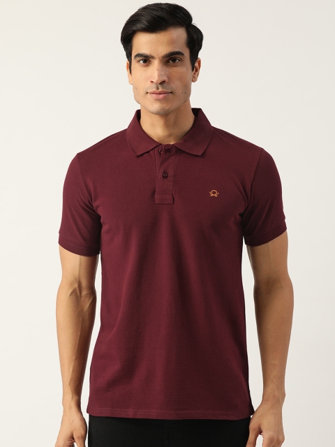

PRINTOCTOPUS Men Burgundy Solid Polo Collar Cotton T-shirt