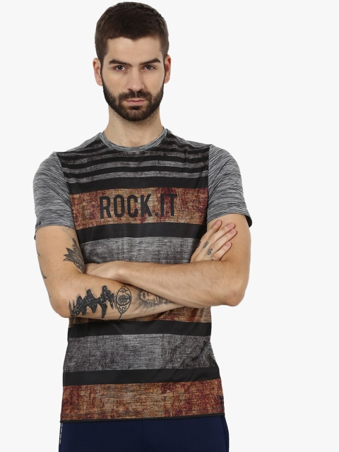 

rock it Men Black & Grey Striped Slim Fit T-shirt