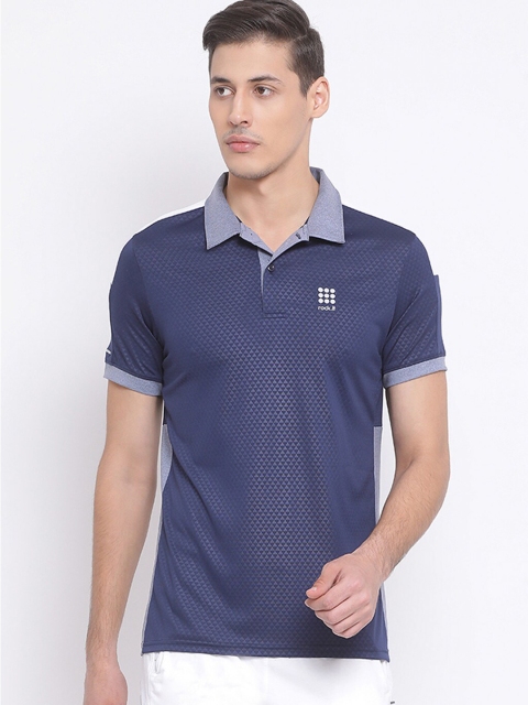

rock it Men Grey & Blue Printed Polo Collar T-shirt