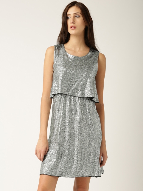 

DressBerry Women Silver-Toned Solid A-Line Dress