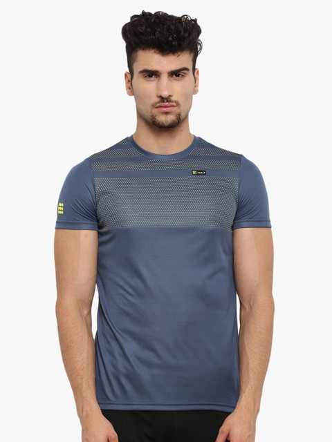 

rock it Men Grey & Blue Printed Slim Fit T-shirt