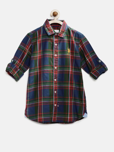 

U.S. Polo Assn. Kids Boys Navy & Red Checked Casual Shirt, Navy blue