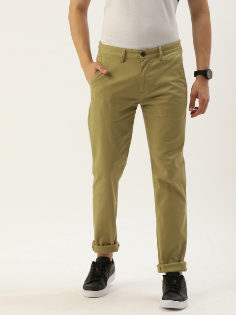 

PETER ENGLAND UNIVERSITY Men Olive Green Super Slim Fit Chinos Trousers