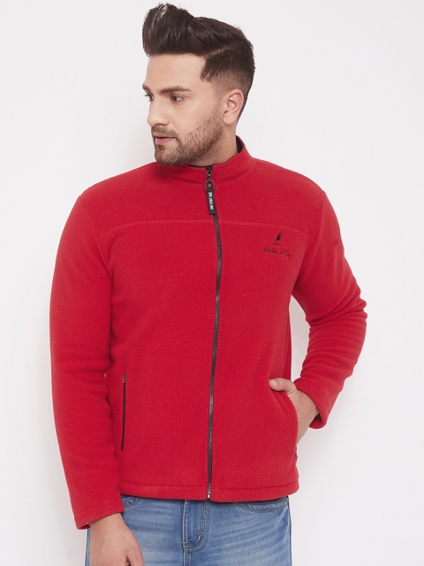 

HARBORNBAY Men Red Cotton Front-Open Sweatshirt