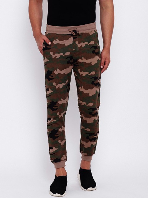 

HARBORNBAY Men Olive Green & Beige Camouflage Printed Slim-Fit Joggers