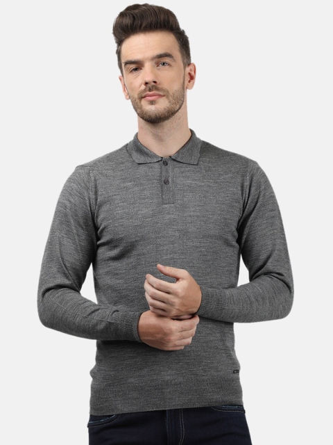 

Monte Carlo Men Grey Self-Design Wool Polo Collar T-shirt