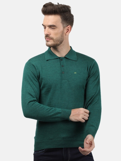 

Monte Carlo Men Green Striped Polo Collar Applique T-shirt