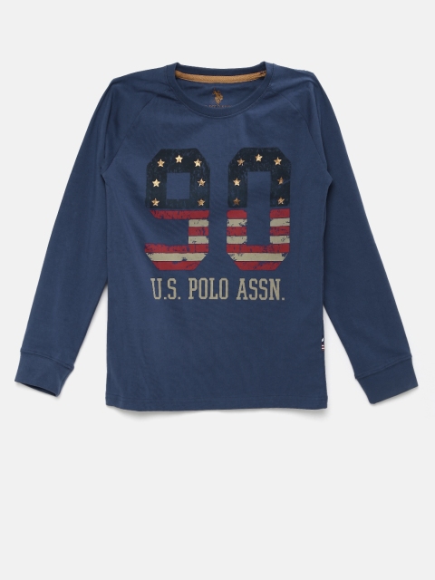 

U.S. Polo Assn. Kids Boys Navy Blue Printed T-Shirt