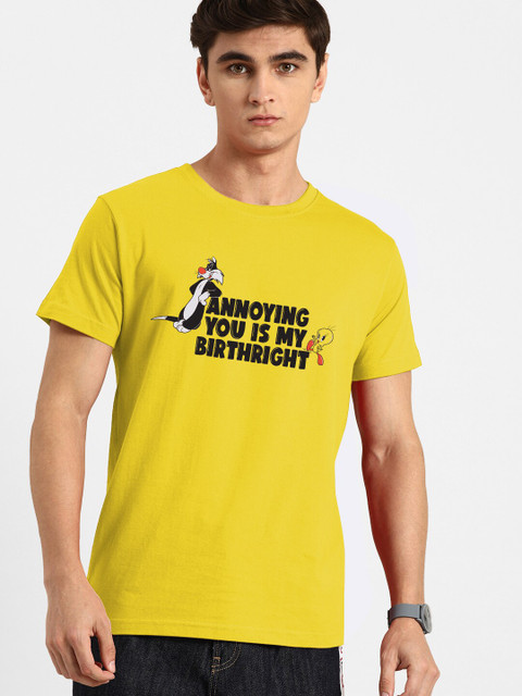 

Bewakoof Men Yellow & Black Typography Printed T-shirt