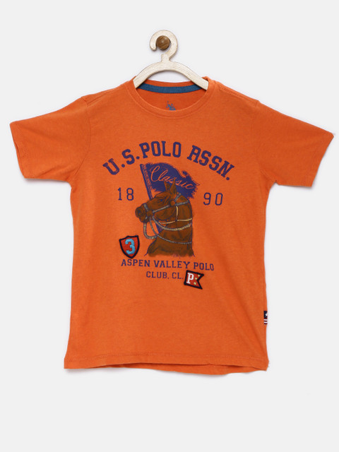 

U.S. Polo Assn. Kids Boys Orange Printed Round Neck Pure Cotton T-shirt