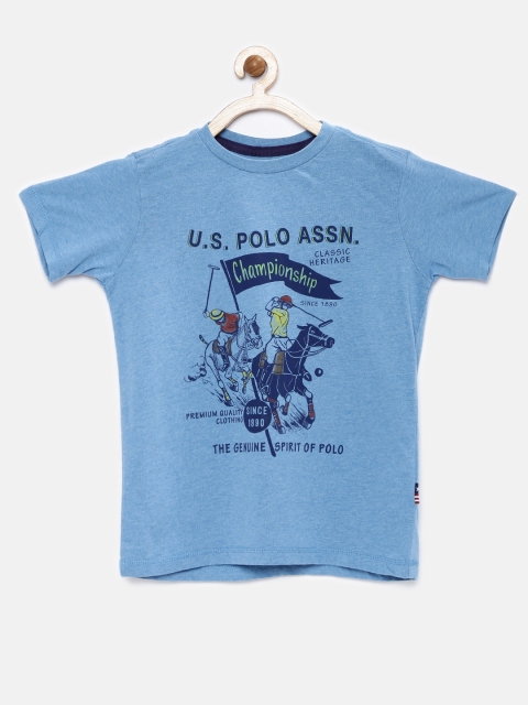 

U.S. Polo Assn. Kids Boys Blue Printed Round Neck Pure Cotton T-shirt