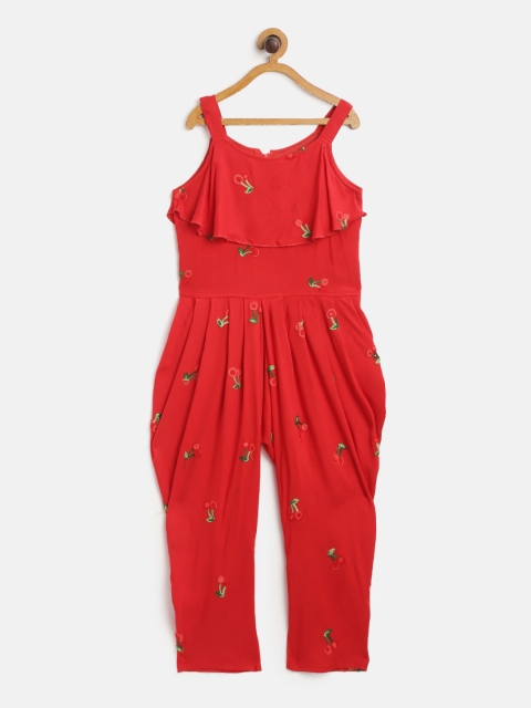 

Aarika Girls Red & Green Embroidered Cotton Basic Jumpsuit
