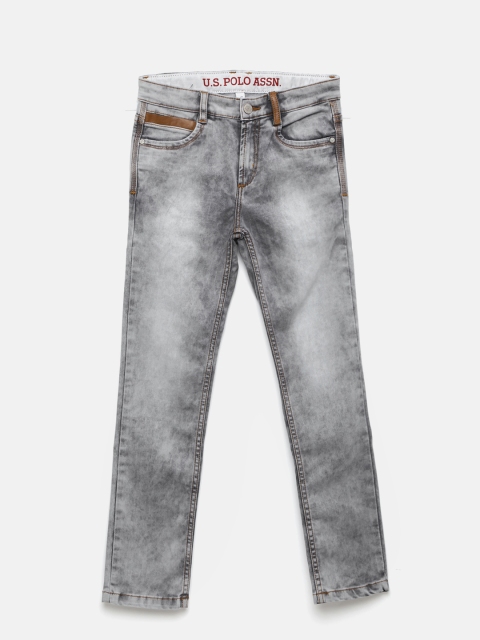 

U.S. Polo Assn. Kids Boys Grey Mid Rise Clean Look Acid Wash Jeans