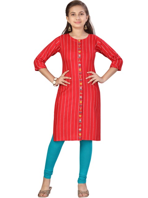 

Aarika Girls Red & White Striped Kurta