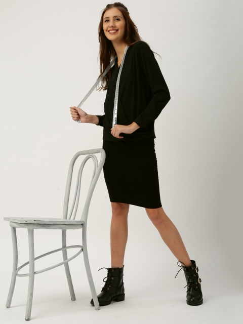 

DressBerry Women Black Top with Overlapping Detail